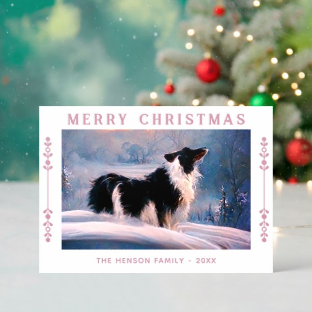 Elegant Border Collie Merry Christmas Letterpress Photo Cards (Front (Into))