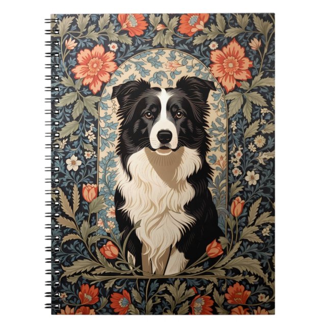 Elegant Border Collie William Morris Inspired Notebook (Front)