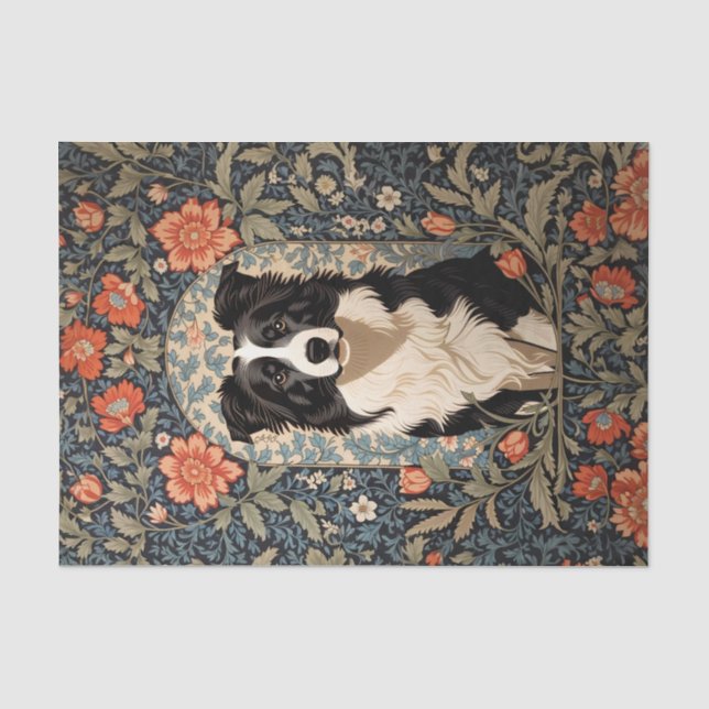 Elegant Border Collie William Morris Inspired Tissue Paper (Front)