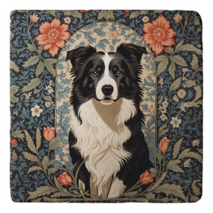 Elegant Border Collie William Morris Inspired Trivet