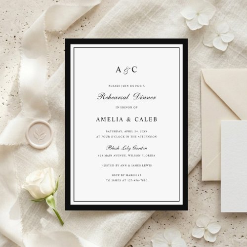 Elegant Border Frame Rehearsal Dinner Wedding Invitation