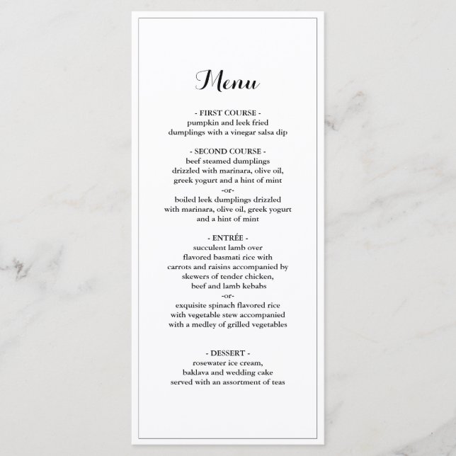Elegant Border Minimalist Wedding Dinner Menu (Front)