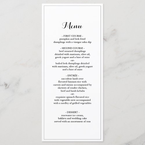 Elegant Border Minimalist Wedding Dinner Menu