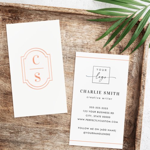 Elegant border monogram custom logo white foil business cards