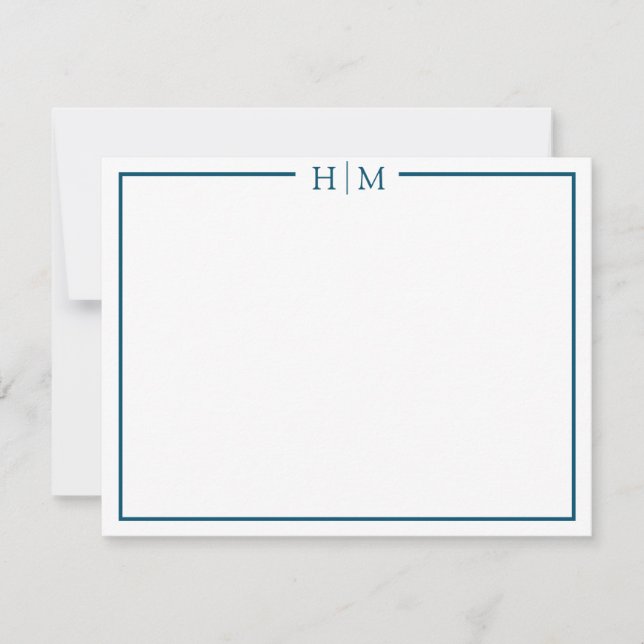 Elegant Border Monogrammed Minimalist Note Card (Front)