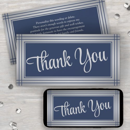 Elegant Border Navy Blue Script Thank You Card