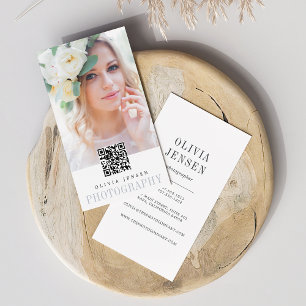 Elegant Border Photographer QR Code Vertical Business Card