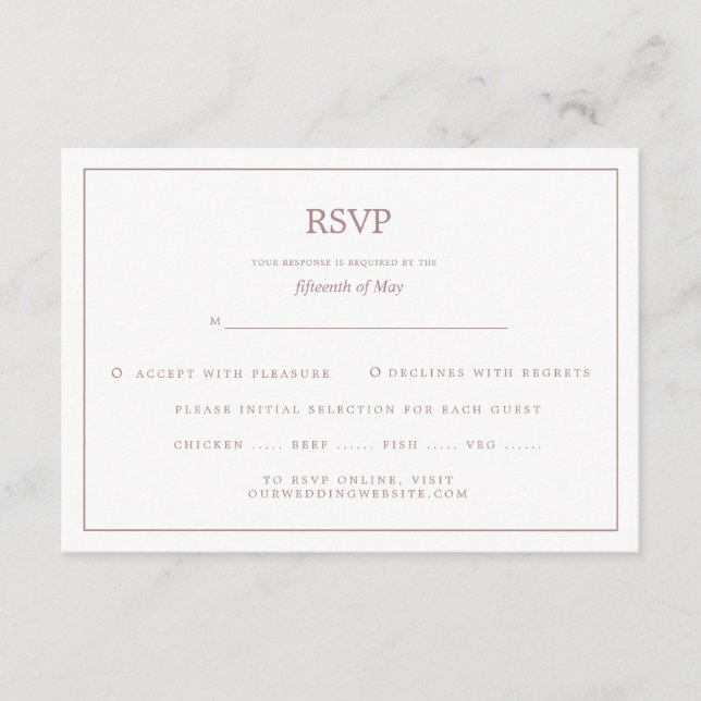 Elegant Border Rose Gold Wedding RSVP Enclosure Card (Front)