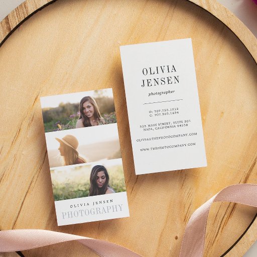 Customizable Elegant Border | Three Photo Photographer Business Card