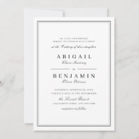 Elegant borders black and white minimalist wedding invitation