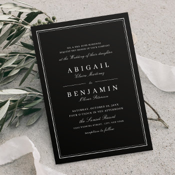Elegant Borders Black And White Minimalist Wedding Invitation by AvaPaperie at Zazzle