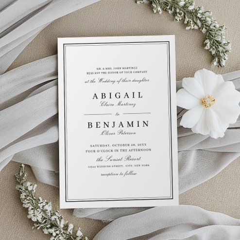Wedding Invitations - Pink Dramatic personalized gifts for you Black and white minimalist wedding invitation with elegant borders