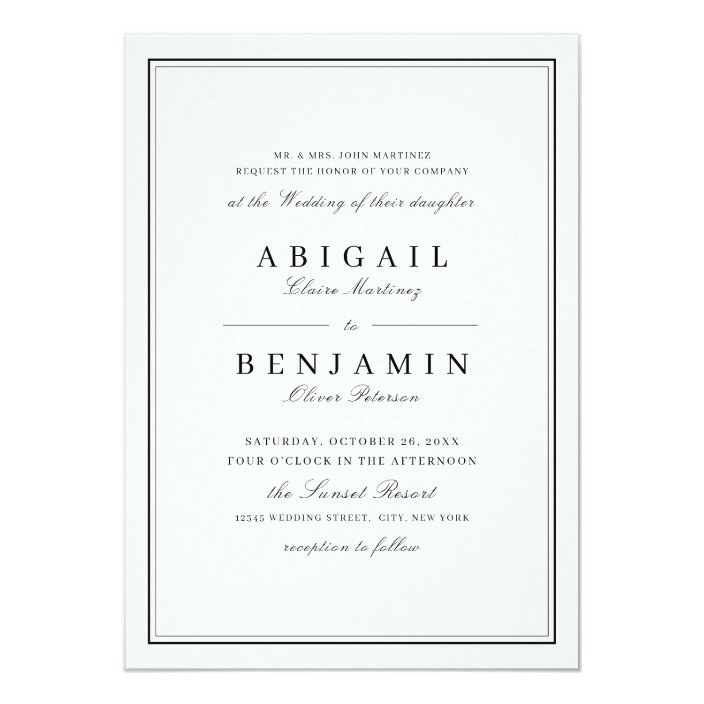 Elegant Borders Black And White Minimalist Wedding Invitation Zazzle Com