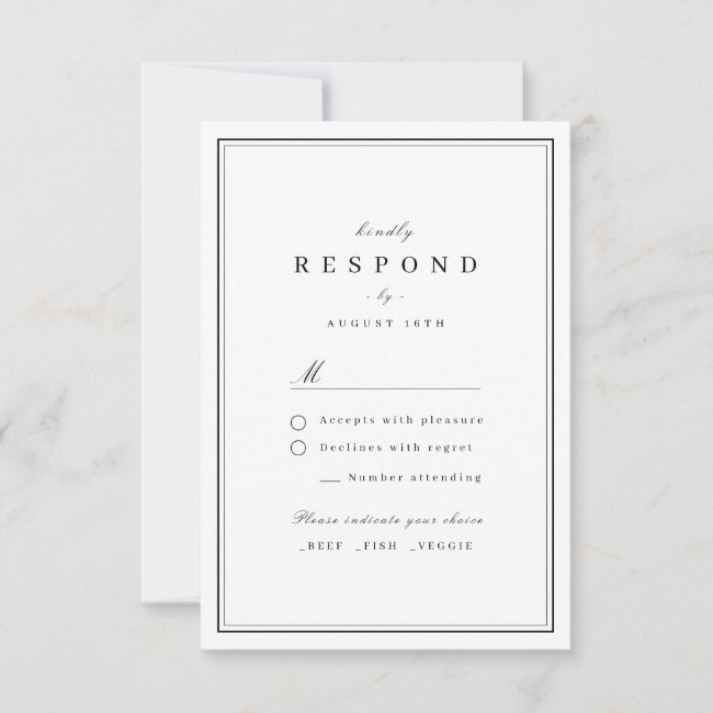 Elegant borders black and white minimalist wedding RSVP card