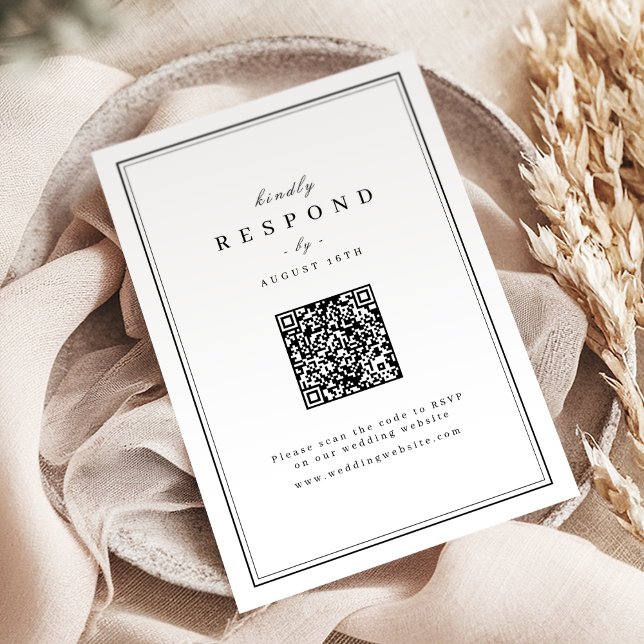 Elegant borders black and white minimalist wedding RSVP card (Elegant borders black and white minimalist wedding RSVP card)