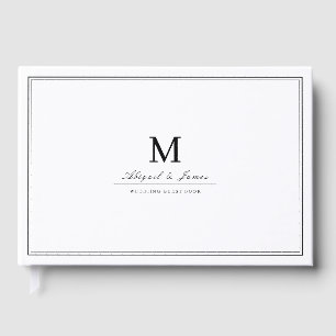Elegant borders black white minimalist monogram guest book