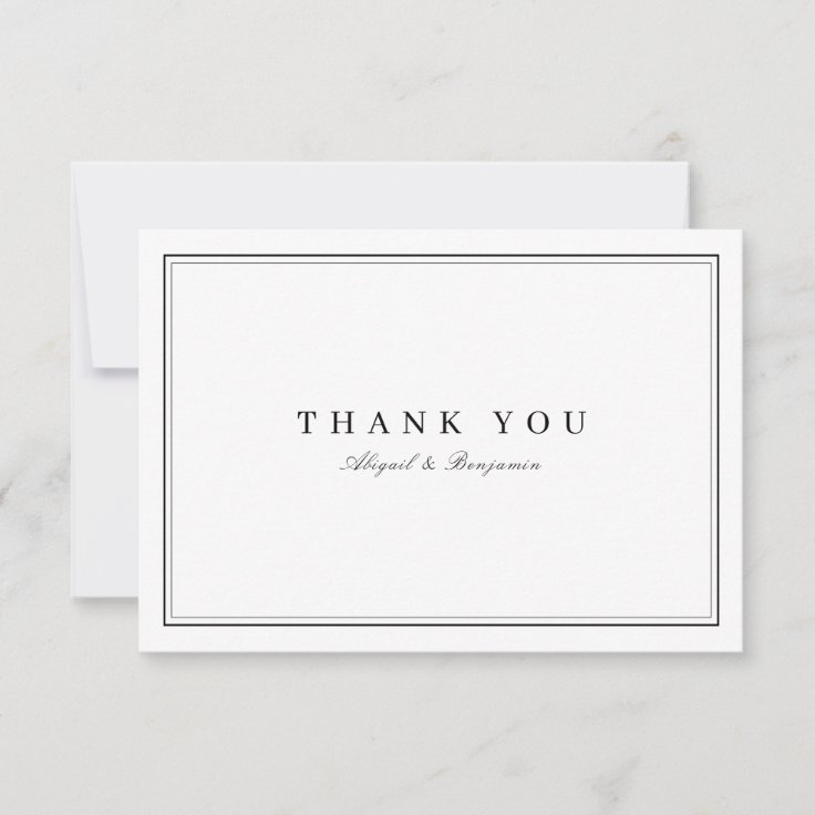 Elegant borders black white minimalist thank you | Zazzle