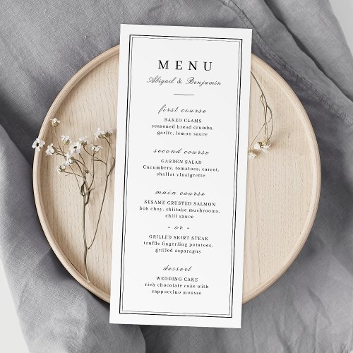 Elegant borders black  white minimalist wedding menu