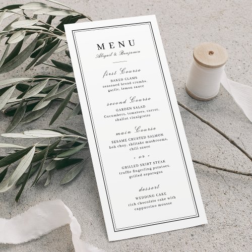 Elegant borders black  white minimalist wedding menu