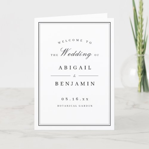 Elegant borders black white minimalist wedding program