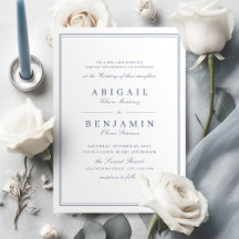 Elegant borders dusty blue minimalist wedding