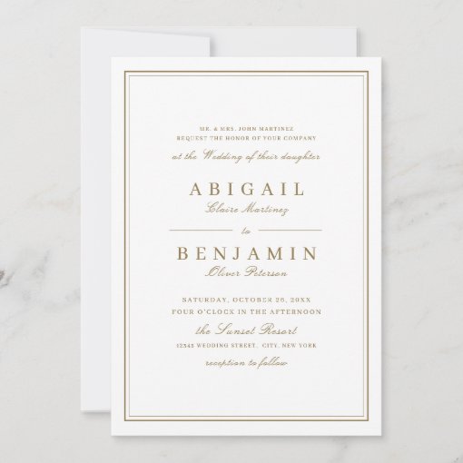 Elegant borders gold classy minimalist wedding invitation | Zazzle