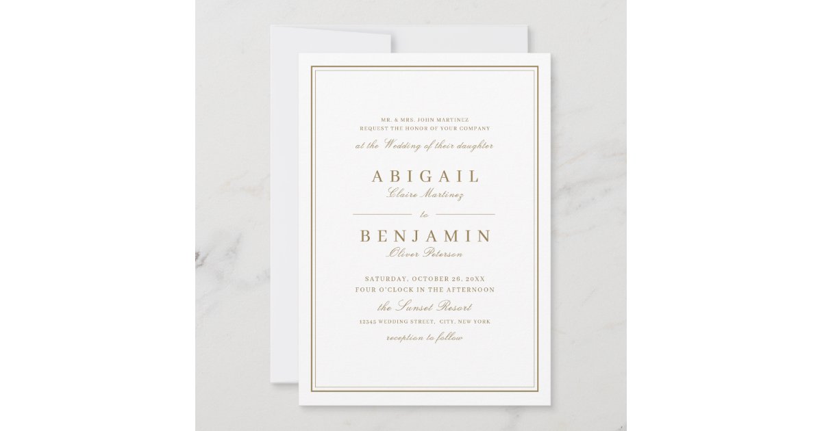 Elegant borders gold classy minimalist wedding invitation | Zazzle