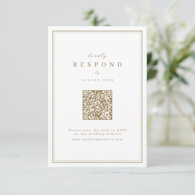 Elegant borders gold classy QR code wedding RSVP Card (Standing Front)