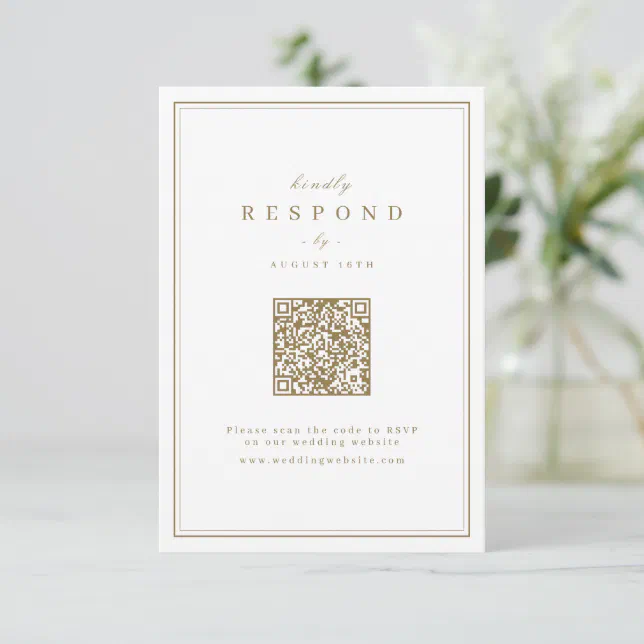 Elegant borders gold classy QR code wedding RSVP Card | Zazzle