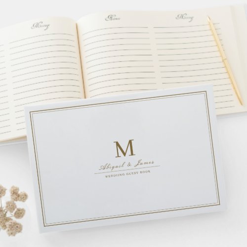 Elegant borders gold minimalist monogram wedding guest book