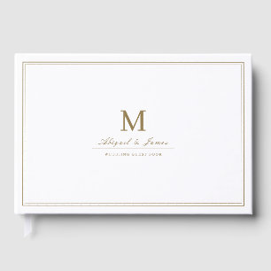 Elegant borders gold minimalist monogram wedding guest book
