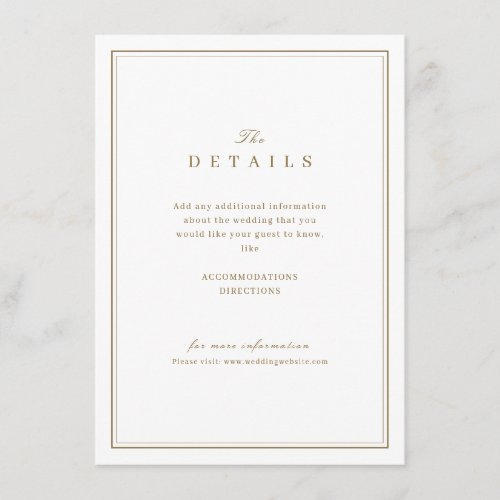 Elegant borders gold minimalist wedding details enclosure card
