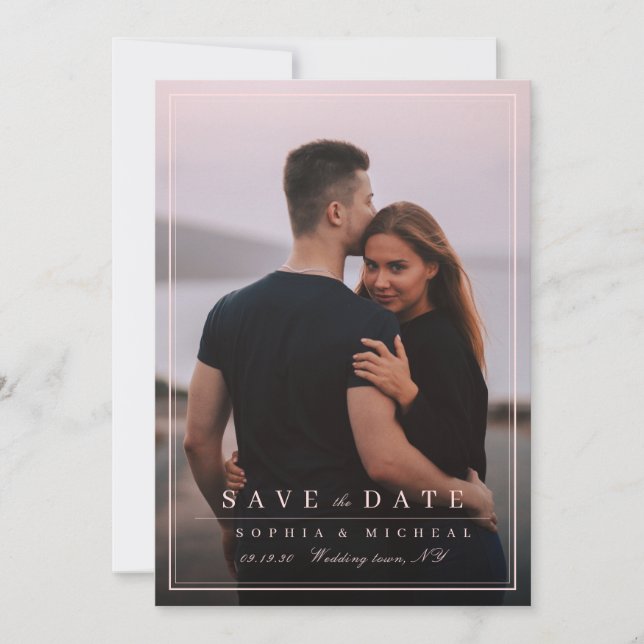 Elegant borders minimalist photo save the date (Front)