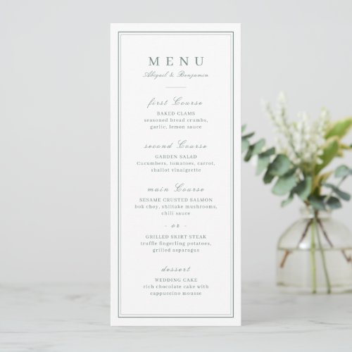 Elegant borders sage green minimalist wedding menu