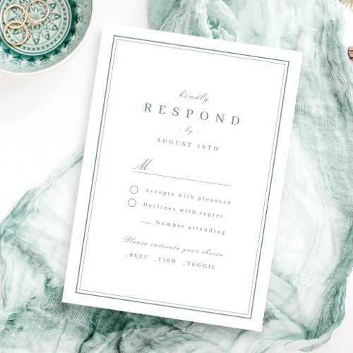 Elegant borders sage green minimalist wedding RSVP card