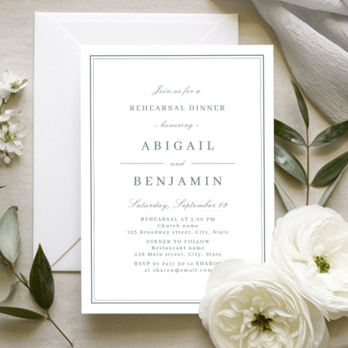 Elegant borders sage minimalist rehearsal dinner invitation