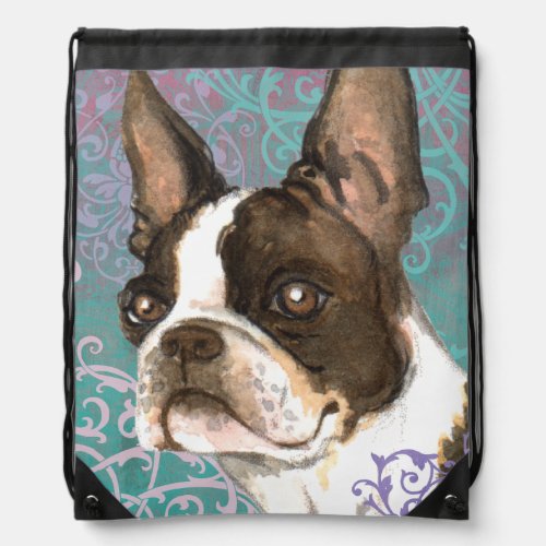 Elegant Boston Terrier Drawstring Bag