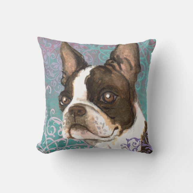 Elegant Boston Terrier Throw Pillow (Front)