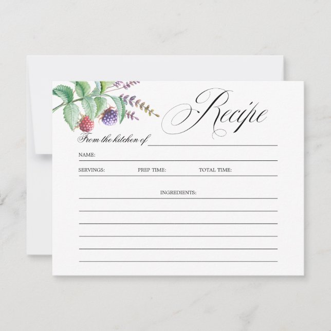 Elegant Botanic Berries Bridal Shower Recipe Card (Front)