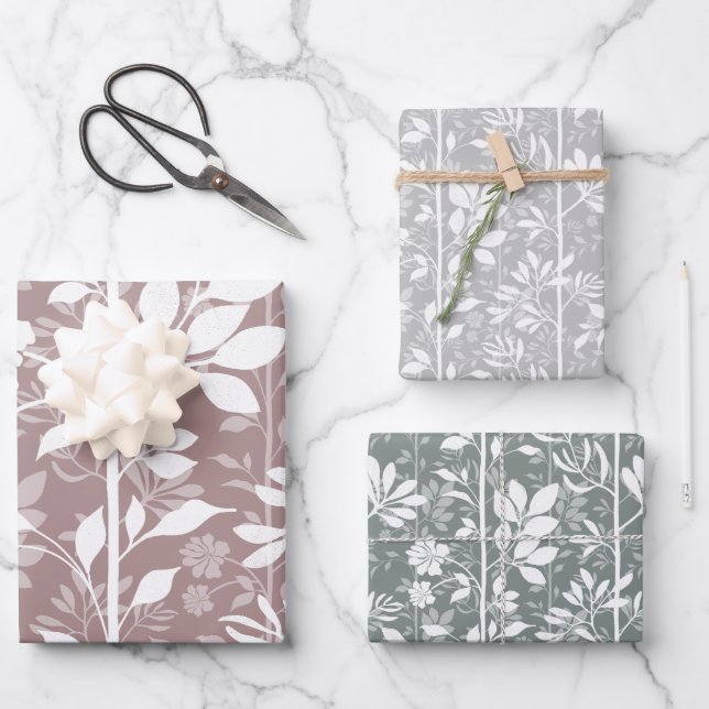 Elegant Botanic Climbing Vines Soft Silhouette Wrapping Paper Sheets (Front)