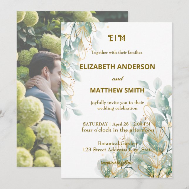 Elegant Botanic couples rustic photo wedding Invitation (Front/Back)
