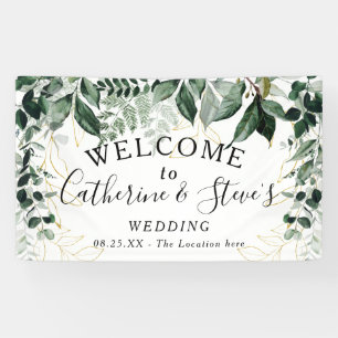 Elegant Botanic Greenery Wedding welcome backdrop Banner