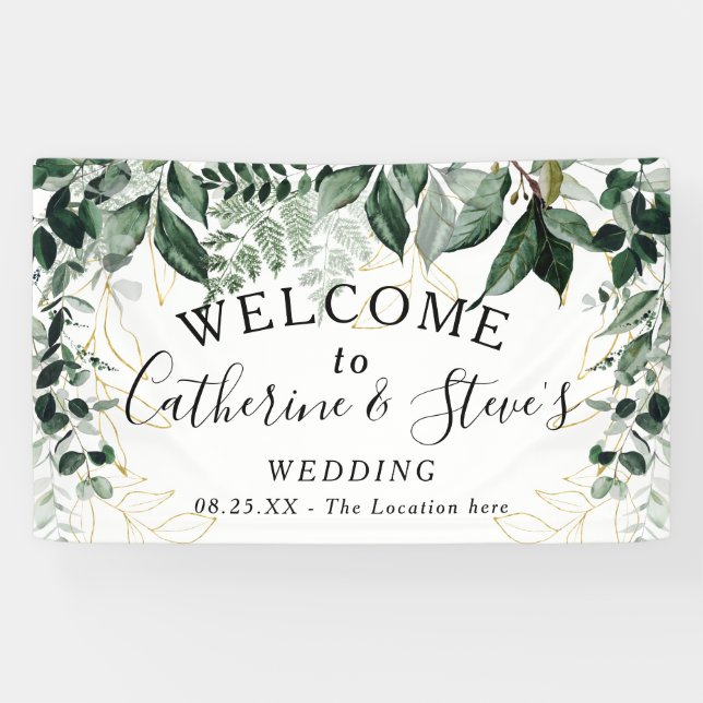 Elegant Botanic Greenery Wedding welcome backdrop Banner (Horizontal)