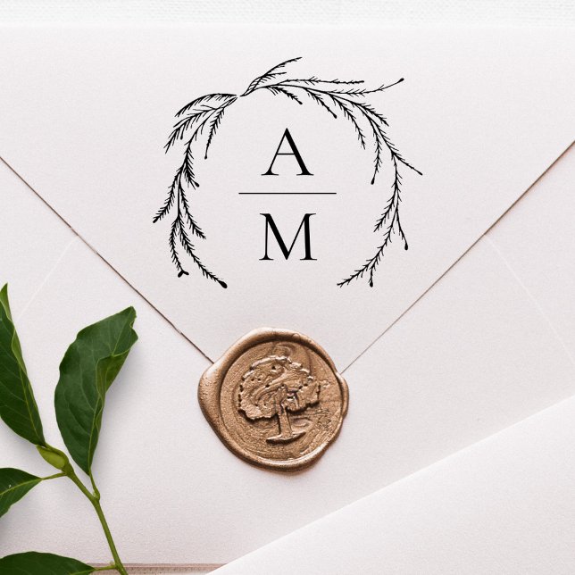 Elegant Botanica Wreath Wedding Initials Rubber Stamp (Creator Uploaded)