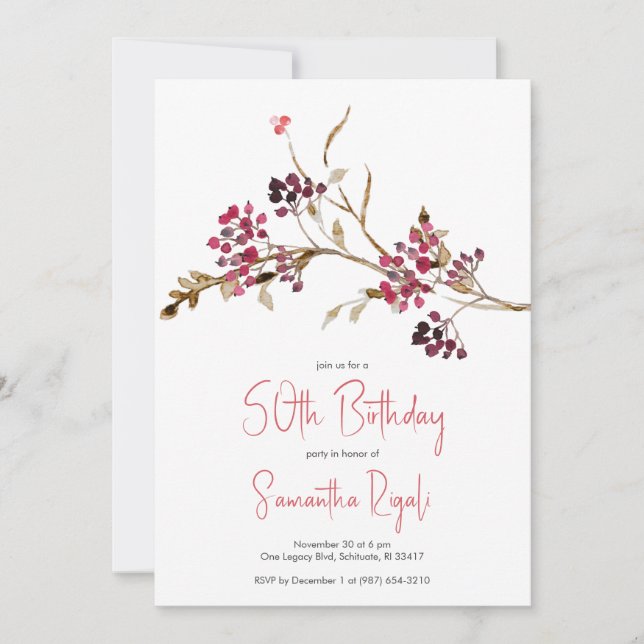 Elegant Botanical 50th Birthday Invitations (Front)