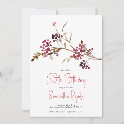 Elegant Botanical 50th Birthday Invitations