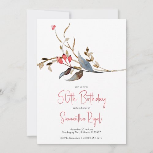 Elegant Botanical 50th Birthday Invitations