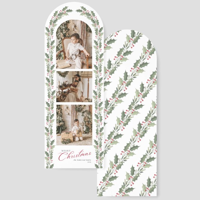 Elegant Botanical Arch 1 Photo Merry Christmas Bookmarks (Front & Back)