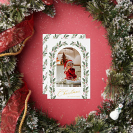 Elegant Botanical Arch 1 Photo Merry Christmas Foil Holiday Card