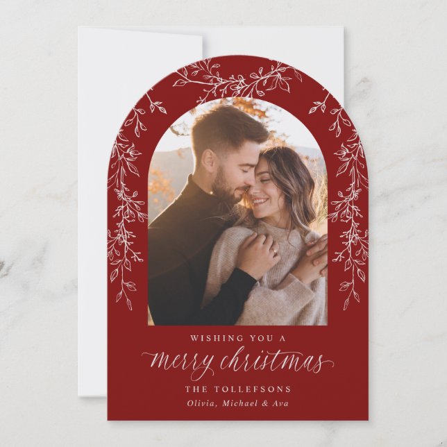 Elegant Botanical Arch Photo Christmas Holiday Card (Front)